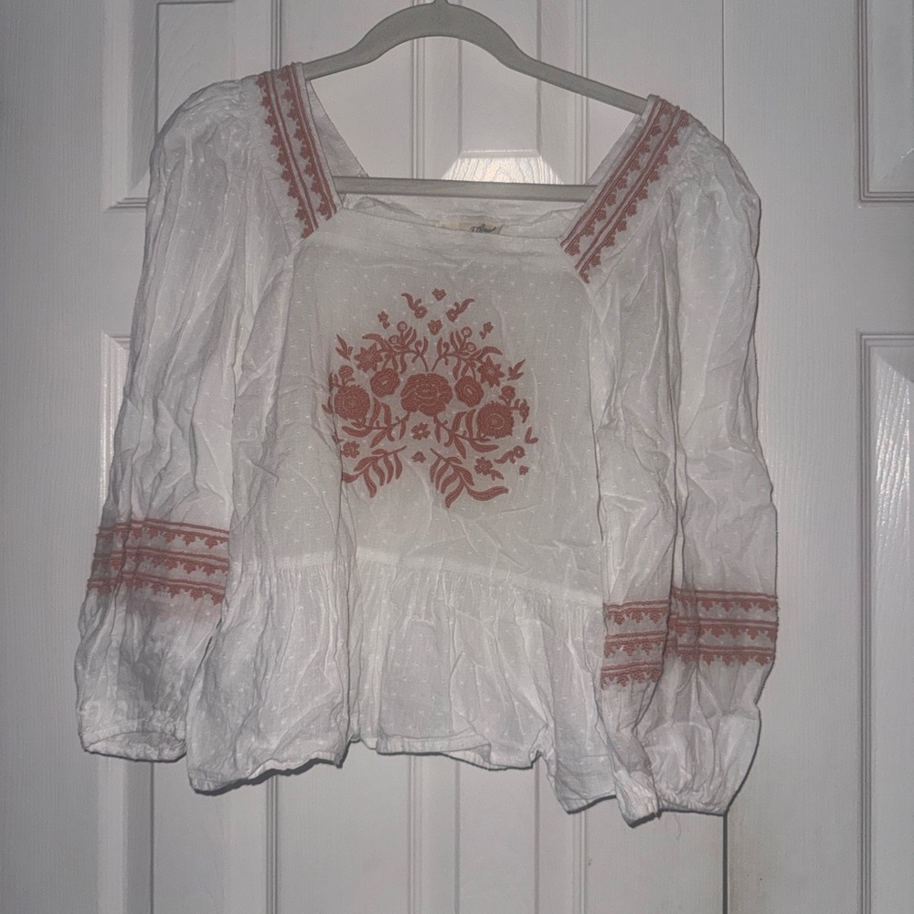 Universal Thread White Blouse with Red Embroidery